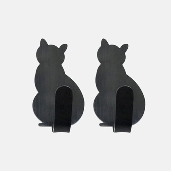 2 Pack Black Kitty Cat Self Adhesive Hooks - Picture 1 of 1